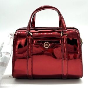Michael Kors Jet Set Small Patent Duffel Crossbody Bag Cherry